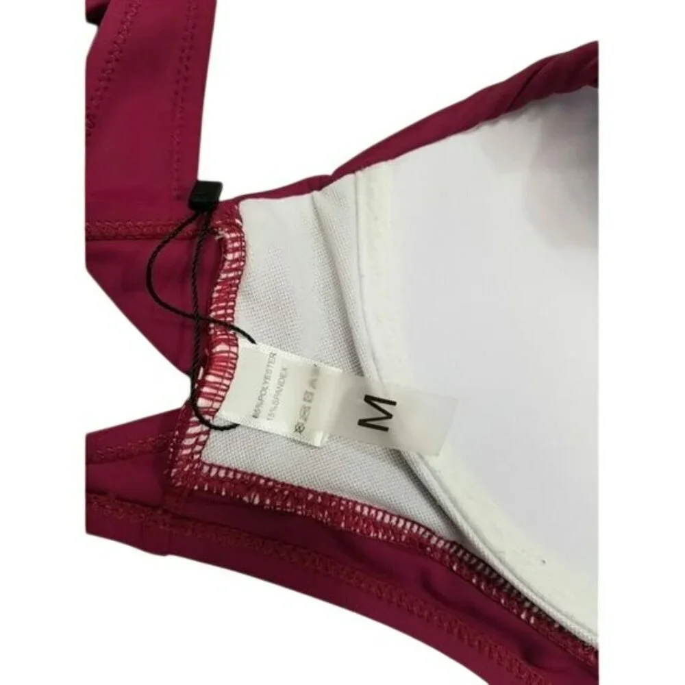 Floral High-Waisted Bikini Set With Burgundy‎ Bow-Tie Top Large NWOT